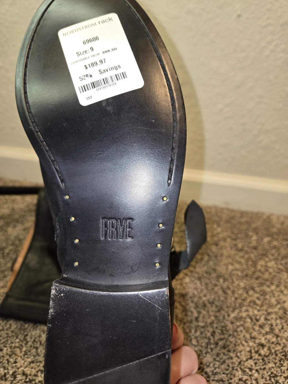 Frye Black Leather Zip Mid-Calf Boot Size 9 NWT
